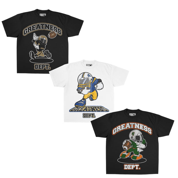 GREATNESS DEPT. FOOTBALL T-SHIRT - 3 PACK